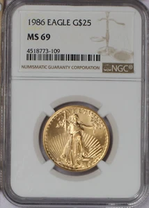 1986 Gold Eagle 1/2 oz. $25 NGC MS69. First Year of Issue. - Picture 1 of 2