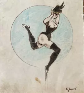 Antique Original Drawing Nude, Woman, Portrait, Dance 19th century signed - Picture 1 of 8