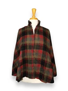 VINTAGE wool cape jacket multi plaid one size, lined OOAK - Picture 1 of 9