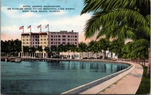 Vtg West Palm Beach Florida Hotel George Washington & Lake Worth Linen Postcard - Picture 1 of 2