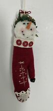 Vtg Cloth Snowman In A Mitten With Bell Christmas Ornament 7 In