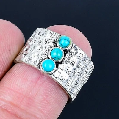 Anillo Papá Noel Turquesa 925 Chapado en Plata Hecho a Mano de EE. UU. Talla 6.5 Foto 1 de 3