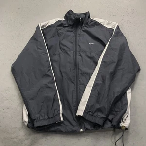 VINTAGE Nike Jacket Mens Medium Gray Full Windbreaker Track Swoosh Y2K - Picture 1 of 9