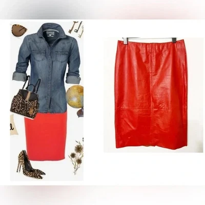 Kenneth Cole Pencil Skirt Womens 8 Red 100% Soft Genuine Leather Business Casual - Image 1 of 4