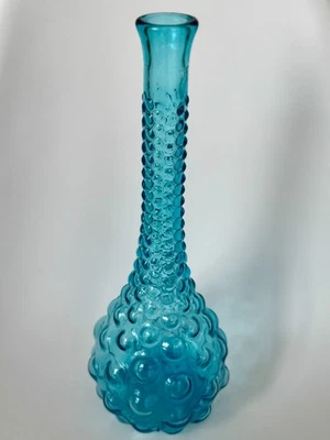 Blue Glass Empoli Genie Bottle without Stopper, Bubble Pattern 38cm - image 1 of 4