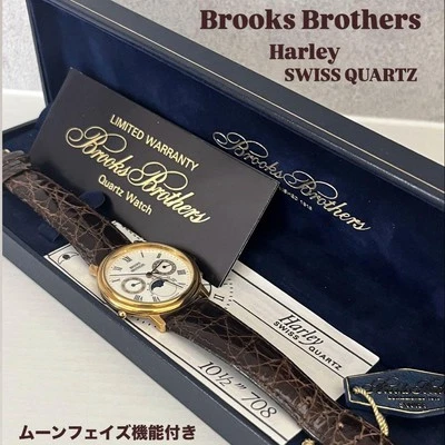 Reloj Brooks Brothers Cuarzo Fase Lunar Harley Suiza Caja de Trabajo Papeles Dorado Foto 1 de 4