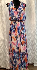 London Times Surplice ärmelloses Maxikleid mit abstraktem Druck für Damen Größe 14 - Bild 1 von 9