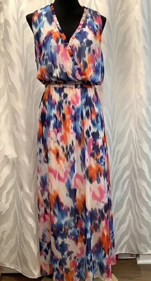 Платье макси женское London Times Surplice без рукавов абстрактный принт размер 14 - Изображение 1 из 4