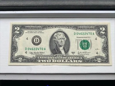 2003 $2 Two Dollar Uncirculated Bank Note * D04622470A * USA Paper Bill Rare Set - Image 1 of 2