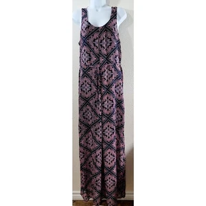 Maurices Navy Blue Pink Floral Print A Line Maxi Dress Medium Lightweight Soft - Picture 1 of 5