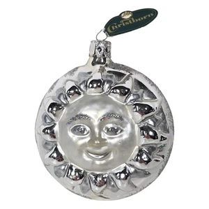 Christborn Celestial Sun Moon Ornament Christmas Glass Germany Silver Glitter - Picture 1 of 10