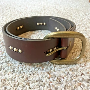 Damen Leder Gürtel Größe L Braun Perlen Boho Western Messing Schnalle Indie Cowgirl - Bild 1 von 10
