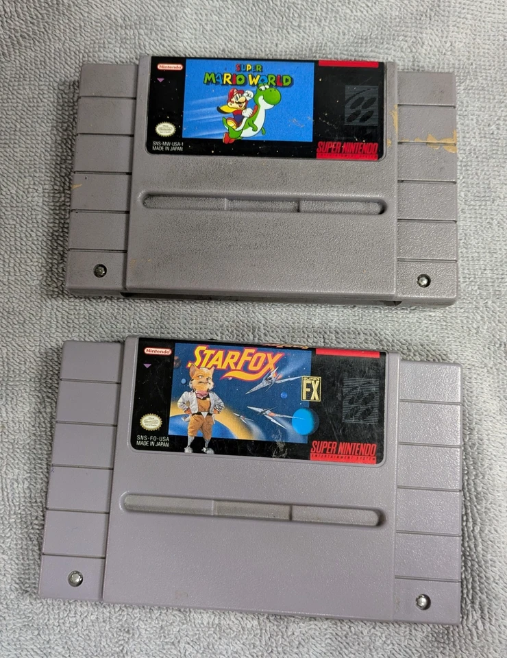 SNES Super Nintendo Super Mario World & Star Fox Games Tested & Working - Image 1 of 4