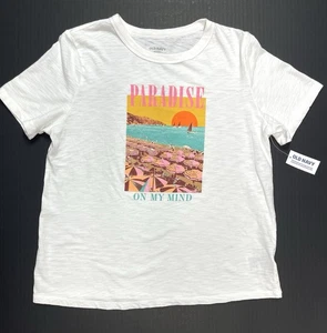 OLD NAVY Mujer Everywear Camiseta Blanca Estampada Paradise On My Mind Talla: S Nueva Con Etiquetas - Imagen 1 de 10