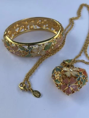 JOAN RIVERS FLOR CORAZÓN HINCHADO ESMALTE REVERSIBLE COLGANTE COLLAR BRAZALETE PULSERA Foto 1 de 4