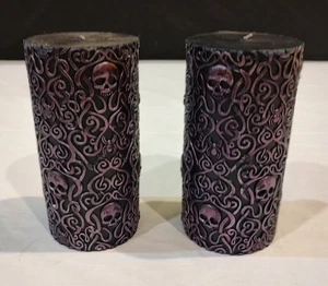 Lot of 2 Gothic Skulls & Spiders 6 1/8" Halloween Pillar Candle - Picture 1 of 7