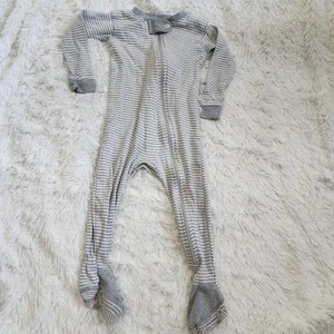 Burt's Bees 100% Cotton Gray And White Striped Zipper Footie Pajamas 12 Months - Picture 1 of 5