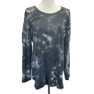 Camiseta Earth Yoga Algodón Orgánico Gris Tie Dye Crochet Manga Larga Para Mujer XXL Foto 1 de 4