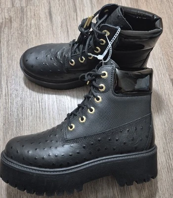Bota plataforma feminina Timberland Stone Street 6 polegadas renda impermeável tamanho 8,5 rara - Imagem 1 de 4