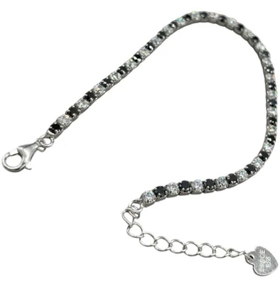 BRACCIALE TENNIS BIANCO E NERO BICOLORE ARGENTO 925 RODIATO UOMO DONNA 17/20CM - Immagine 1 di 4