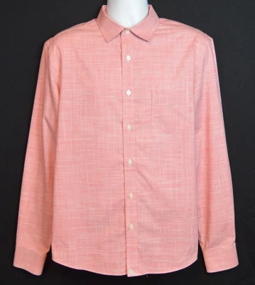 Camisa masculina Untuckit slim fit sem rugas L rosa manga longa xadrez com botões - Imagem 1 de 4