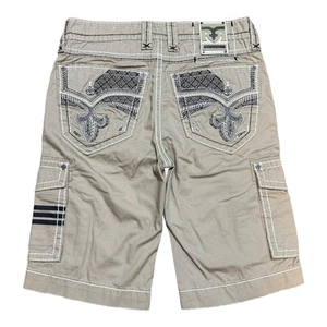 Rock Revival Mens Classic Cargo Shorts Khaki Size 34 Waist Distressed Brand New - Picture 1 of 6