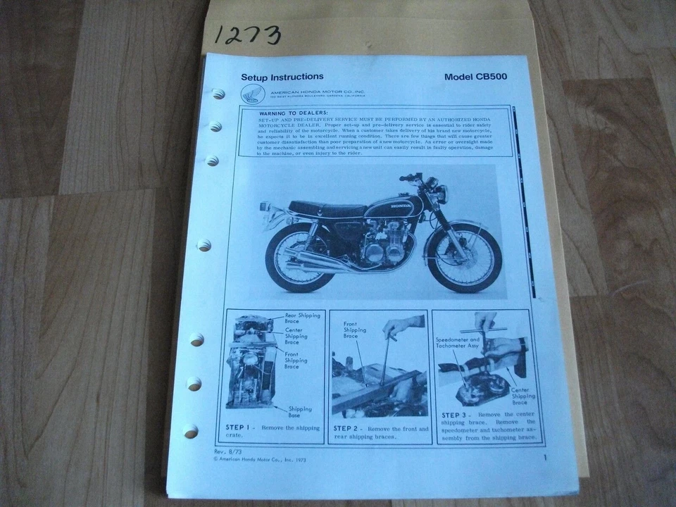 CR 1973 Honda CB500 conjunto do revendedor manual de instruções de configuração - Imagem 1 de 1