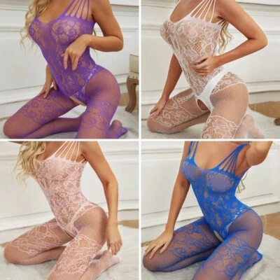 Novo Body Meias Lingerie Bodystocking Sexy Bodysuit Floral Suspensório Rede de Pesca - Imagem 1 de 4