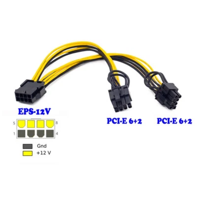2Pcs PCI-E 8-Pin To 2x 8 Pin / 6 Pin Dual Power Splitter Cable Extension Wire - Image 1 of 4