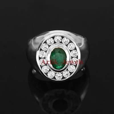 Kunstdiamanten Grown Smaragd Edelstein Mit 18K Weiß Vergoldet Silberring Für - Bild 1 von 4