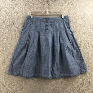 J Crew A line Skirt Womens 8 Blue Cotton Midi Pleated Button Casual Comfort - Picture 1 of 12