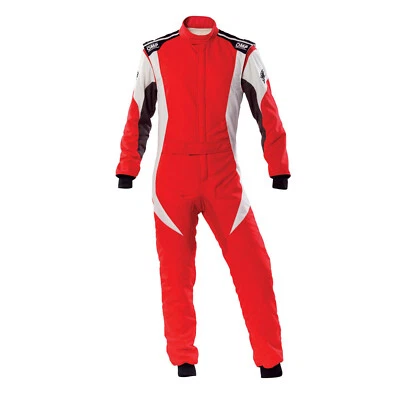 TUTA IGNIFUGA ROSSO BIANCO OMP RACING FIRST EVO IA01854E OMOLOGA FIA 8856-2018 - Immagine 1 di 3