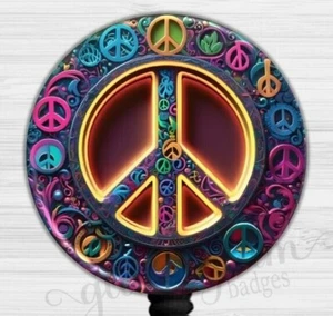 Peace Badge Holder, Beautiful Mandala Badge Reel, Cute ID Retractable GG6570 - Picture 1 of 9
