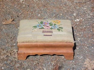 Antique Empire Style Needlepoint Footstool - Picture 1 of 12