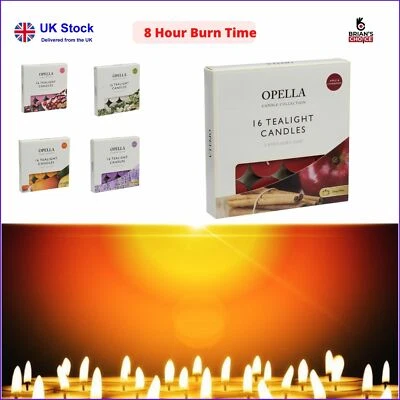 16 Scented Tealight Candles Opella Deep Wax Long Burn 8 Hours Various Scents  - Image 1 of 4
