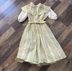 VTG 1970s Cinderella Brand White Yellow Green Cottage Prairie Dress-Hole/Stains - Picture 1 of 20
