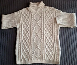 Cherokee Vintage Fisherman Cableknit Sweater Turtleneck Pullover Ivory S/M Cozy - Picture 1 of 7