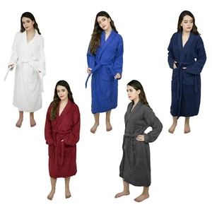 Ladies Shawl Collar Long Sleeve Bathrobe Women's Terry Cloth Kimono Collar Robe - Picture 1 of 37