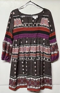 Jessica Simpson Womens Size 10 Long Sleeve Smocked Multi Color Knee Length Dress - Picture 1 of 3