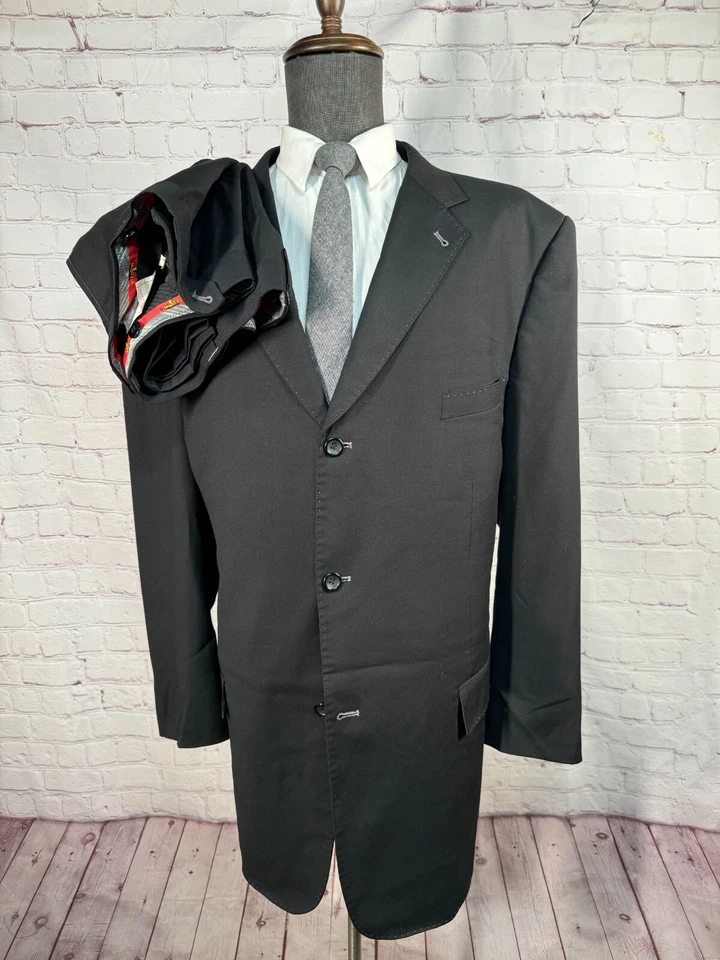 Mens Black 3 Button BIG & TALL Super Soft 2 Piece Suit 52R Jacket 48x30 Pant - Image 1 of 4