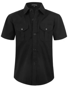 Boys' Short Sleeve Button Down Shirt Solid with Two Pockets for Kids - Picture 1 of 7