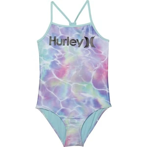 Hurley Big Girl's M Aqua Purple Green Swimsuit 1 Pc Halter Tank Swim Beach - Picture 1 of 1