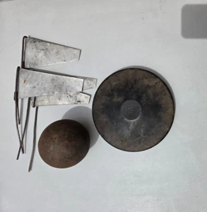 Vintage Solid Shot Put Cast Iron About 12Lbs & Discus & Placement Flags - Picture 1 of 4