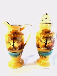Noritake Transferware Fall Autumn Scene Muffineer Sugar Shaker Creamer Set - Picture 1 of 8