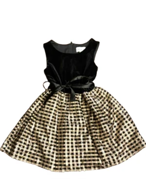 The Children’s Place Girls Gingham Velour Fit & Flare Dress in Black Size 4 - Image 1 of 3