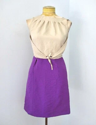 Richard Chai Target beige purple color block shift dress overlay tie waist 1 - Image 1 of 4