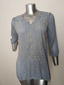 Johnny Was Embroidery Light Blue Cupra Rayon Blouse M - Picture 1 of 4