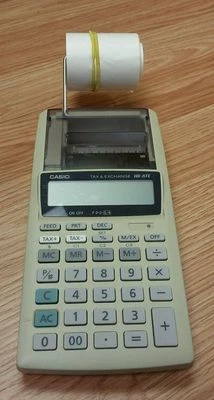 Vintage Casio (HR-8TE) Tax & Exchange Printing Calculator w/ Some Paper  - Image 1 of 4