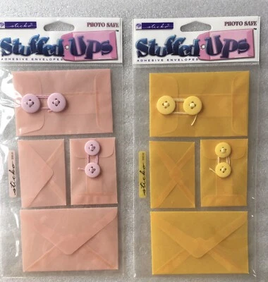 Sticko Relleno Lote de 2 Mini Sobres Adhesivos Paquetes Amarillo/Rosa Bebé NUEVO Foto 1 de 2