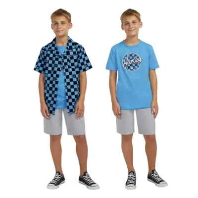 NEW Hurley Boys 2 Piece Woven Shirt and T-Shirt Set - Blue, Size LARGE 14-16 - Image 1 of 4